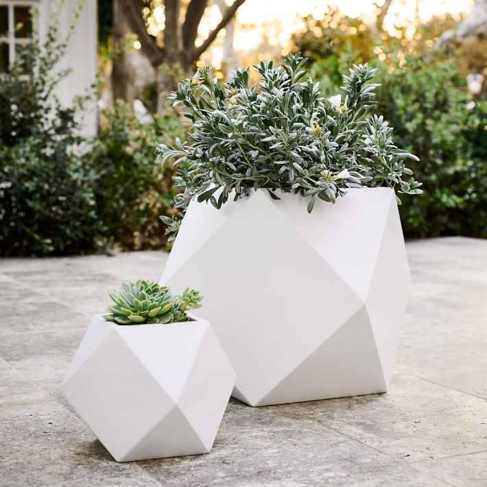 Faceted Modern Fiberstone Indoor/Outdoor Planters | West Elm (US)