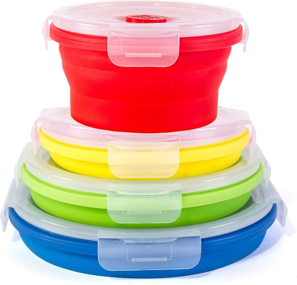 Thin Bins Collapsible Containers Set of 4 Round Silicone Food Storage Containers BPA Free, Microw... | Amazon (US)