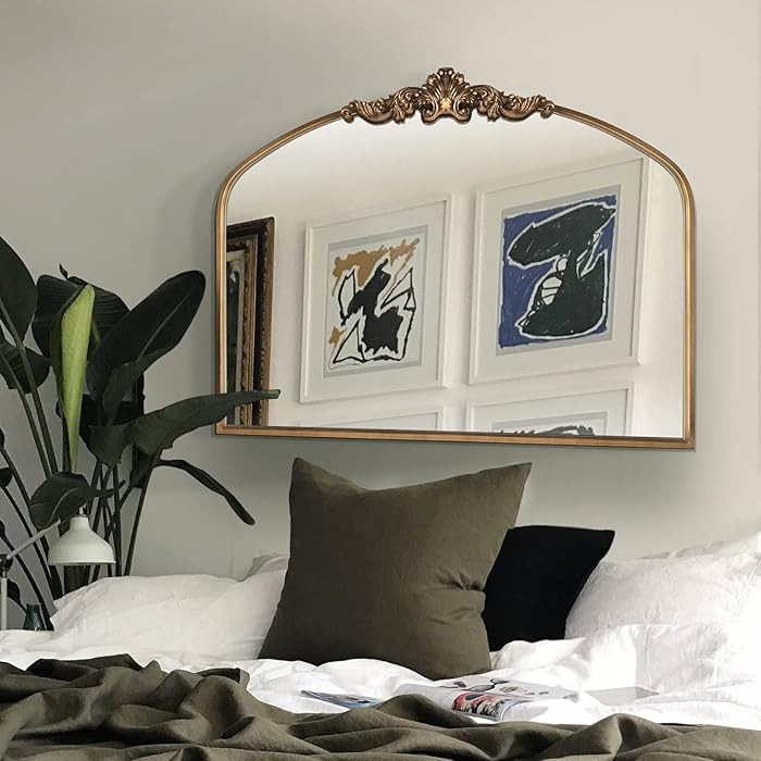 WAMIRRO Arched Mirror,Gold Traditional Vintage Ornate Baroque Mirror,Antique Brass Mirrors for En... | Amazon (US)