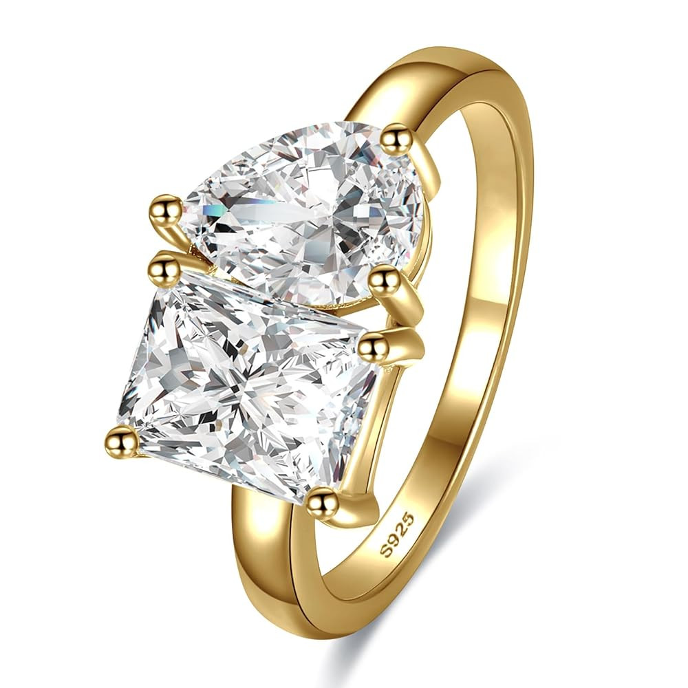 2.75ct Toi Et Moi Women Engagement Ring, 925 Sterling Silver Double Stone Emerald & Pear Cut Cubi... | Amazon (US)