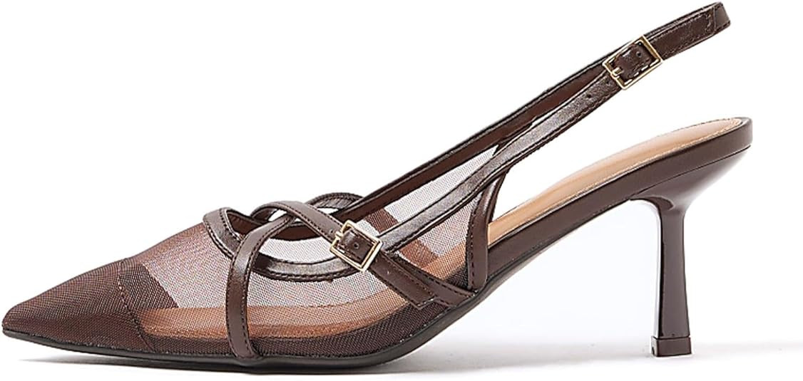 KaroNairy Kitten Heels for Women Pointed Toe Slingback Heels Closed Toe Wedding Dress Pumps with ... | Amazon (US)