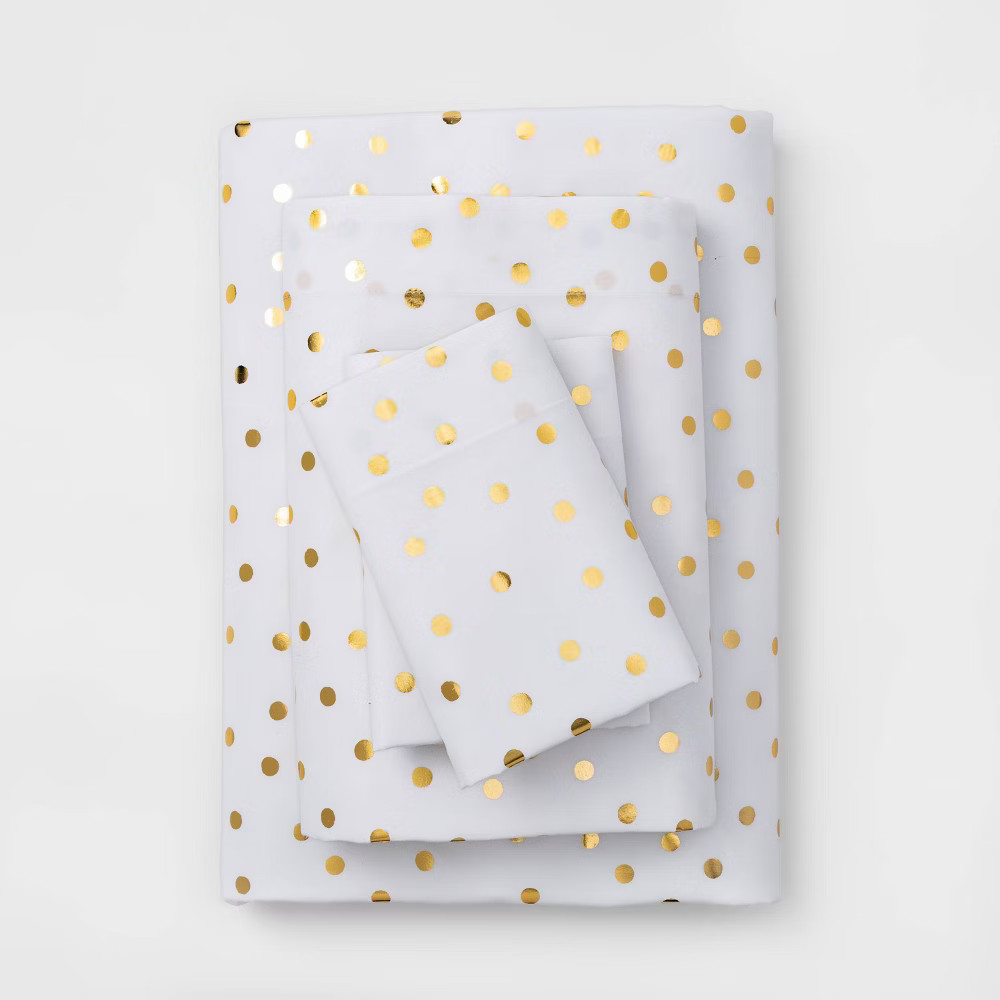 Full Printed Microfiber Pattern Sheet Set Gold Dot - Room Essentials | Target