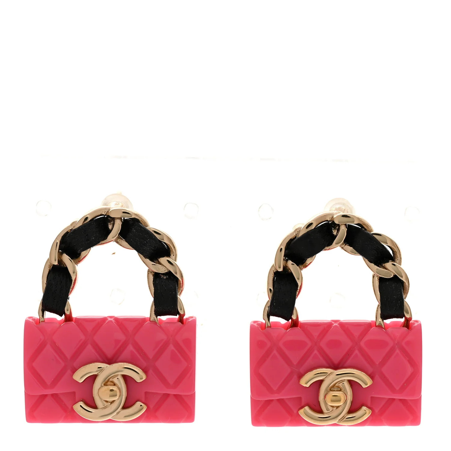 Calfskin Metal Resin CC Quilted Flap Earrings Gold Black Pink | FASHIONPHILE (US)