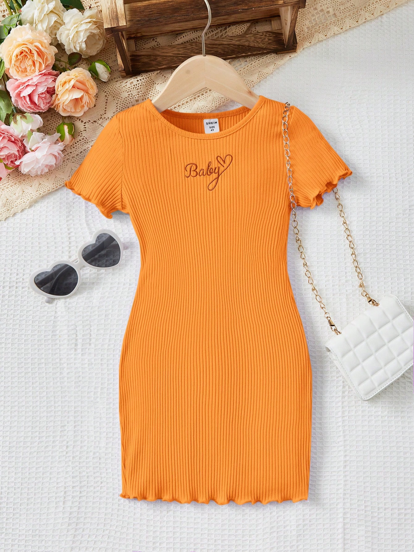 SHEIN Young Girl Casual Comfortable Dress With Letter And Heart Embroidery | SHEIN