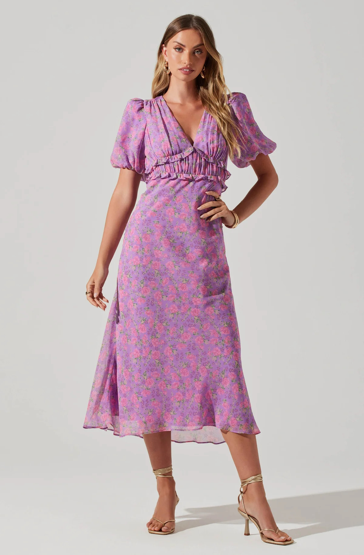 Esperanza Floral Puff Sleeve Midi Dress | ASTR The Label (US)