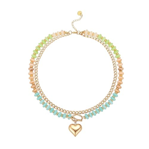 Colorful Beaded Layered Necklaces for Women Multicolor Acrylic Beaded Choker With Guba Chian Stac... | Amazon (US)