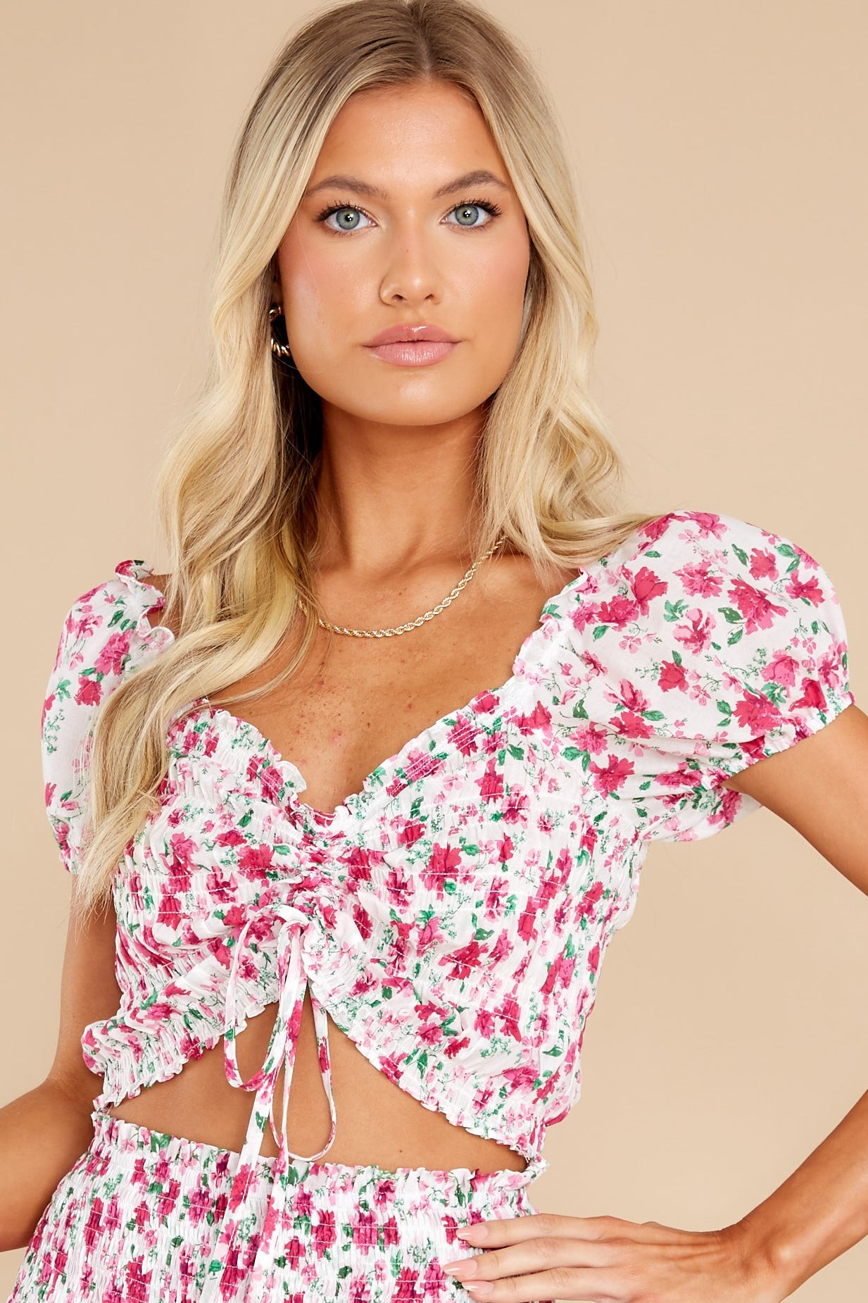 Dainty Blooms White Multi Floral Print Top | Red Dress 