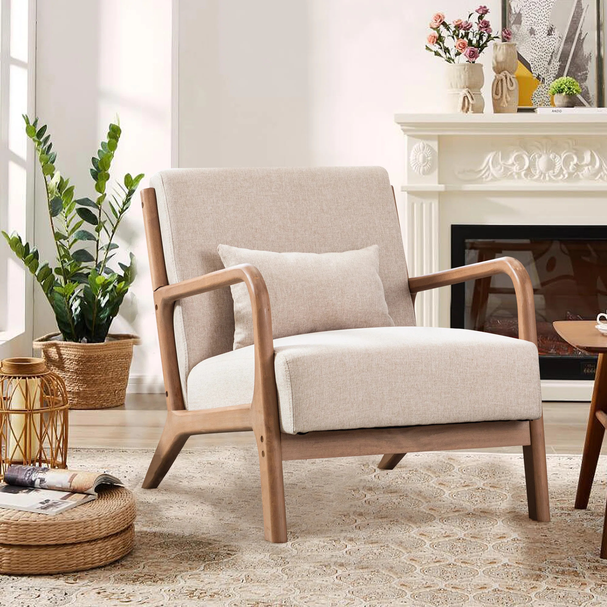 Hertford 26" Wide Mid Century Upholstered Solid Wood Accent Chair with an Extra Pillow | Wayfair North America