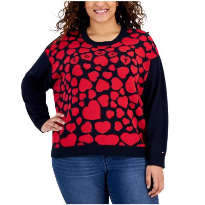 Tommy Hilfiger Womens Heart Logo Knit Pullover Sweater, blue, 1X | Target