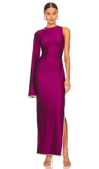 x REVOLVE Khriya Pearl Trim Maxi Dress in Cranberry | Revolve Clothing (Global)