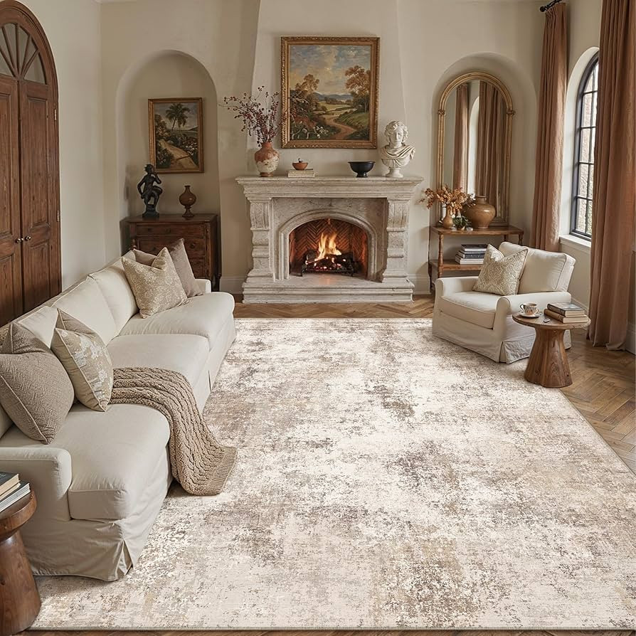 HUGEAR 8x10 Area Rug Brown Machine Washable Rugs Abstract Indoor Rug Modern Low Pile Carpet Distr... | Amazon (US)