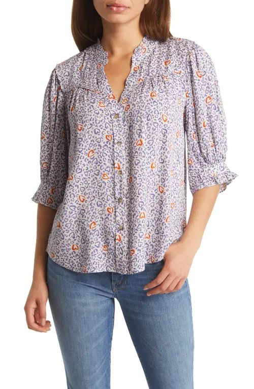 Wit & Wisdom Heart Print Blouse in Lavender Grey/Rust Multi at Nordstrom, Size X-Large | Nordstrom