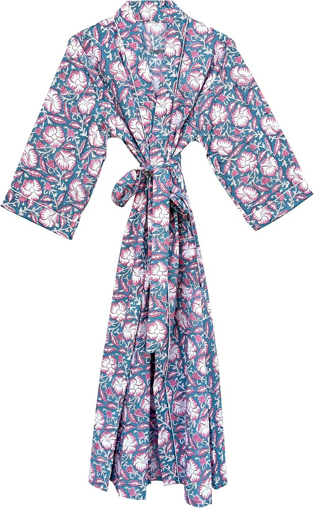 Hand block print Cotton Kimono bikini cover up,Indian Hand block print Cotton Bath Robe,Swim Wear... | Amazon (US)