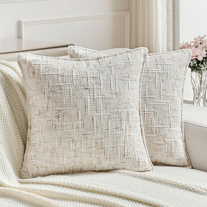 Pack of 2 Chenille Tweed Vintage Throw Pillow Covers 18x18 Inch Soft Decorative Cushion Case Mode... | Amazon (US)