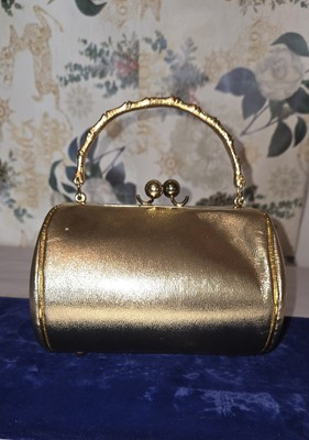 Vintage Gold Metal Bamboo Handle Kisslock Evening Bag With Pink Lining | eBay US