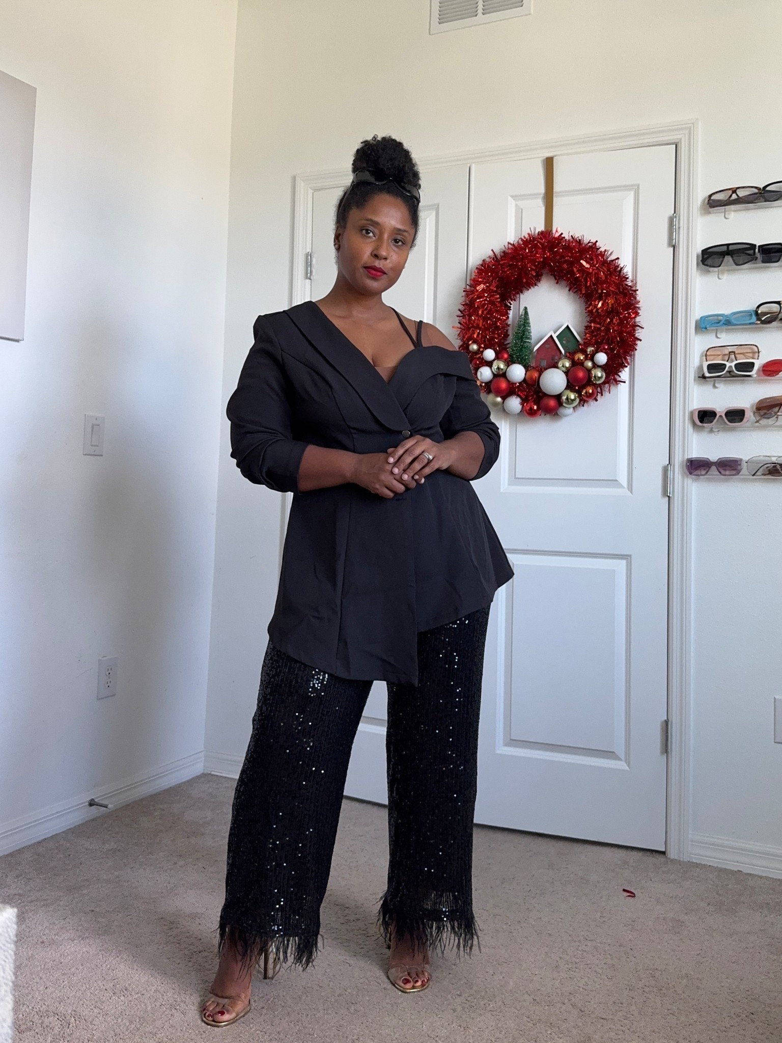 Sequin pants and asymmetrical blazers 

#LTKootd #LTKHoliday