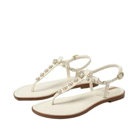 Sam Edelman Gigi Porcelain Pearl Embossed Open Toe Ankle Strap Flats Sandals (Porcelain Pearl 9) | Walmart (US)