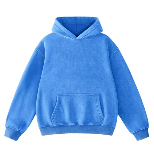 FAIABLE Womens Oversized Acid Wash Hoodie Unisex Heavyweight Cotton Hoodies Fleece Vintage Washed Distress Sweatshirt Women Men Couples Streetwear College Casual Fall Winter Autumn 2026 Bright Blue | Amazon (US)