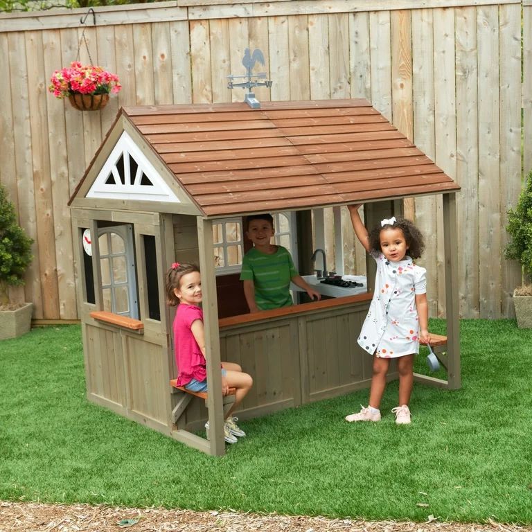 KidKraft Country Vista Wooden Outdoor Playhouse with Double Doors, Play Kitchen & Benches | Walmart (US)