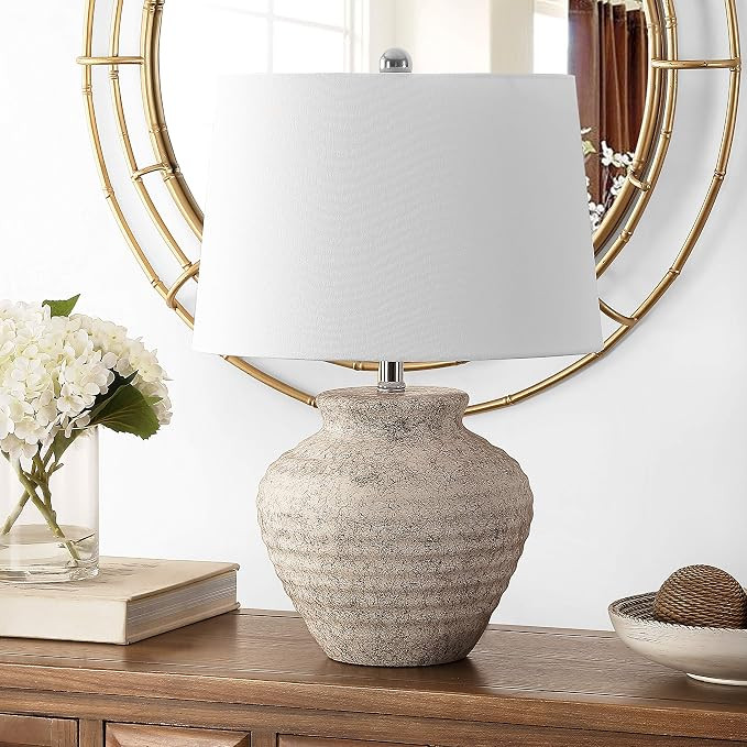 SAFAVIEH Lighting Collection Ledger Rustic Farmhouse Light Grey Ceramic 23-inch Bedroom Living Ro... | Amazon (US)
