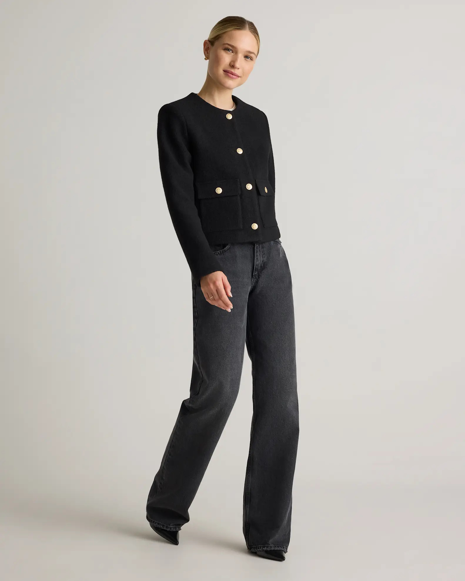 100% Merino Wool Collarless Cropped Jacket | Quince