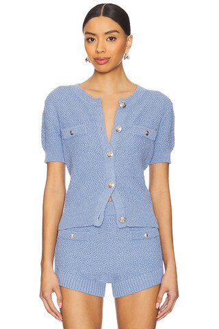 Central Park West Seed Stitch Short Sleeve Cardigan in Blue from Revolve.com | Revolve Clothing (Global)