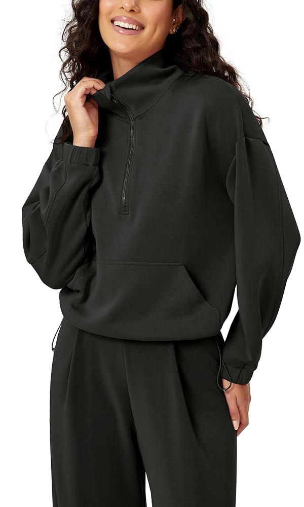 ODODOS Women's Modal Soft Cinchable Sweatshirts Half Zipper Funnel Neck Oversize Pullover with Po... | Amazon (US)