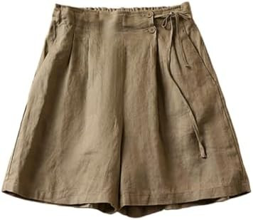 Kinghua Linen Shorts for Women Wide Leg Elastic High Waisted Pleasted Casual Drawstring A line Sh... | Amazon (US)