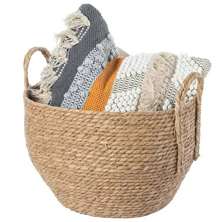 Vintiquewise QI003835.L Decorative Round Wicker Woven Rope Storage Blanket Basket with Braided Handl | Walmart (US)