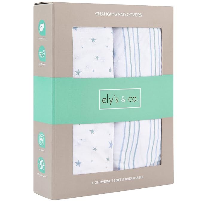 Ely’s & Co. 2 Pack Changing Pad Cover Sheets for Baby Boy — 100% Jersey Cotton — Blue Stars... | Amazon (US)