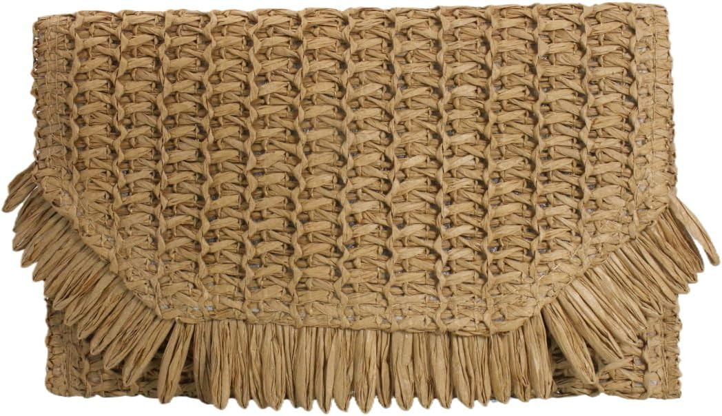 RomanticDesign Women Straw Woven Clutch Lightweight Summer Vacation Beach Bag Tassel Purse for Tr... | Amazon (US)