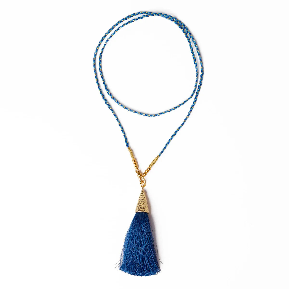 Roxanne Braided Necklace With Tassel Dark Blue + Light Blue | INK+ALLOY