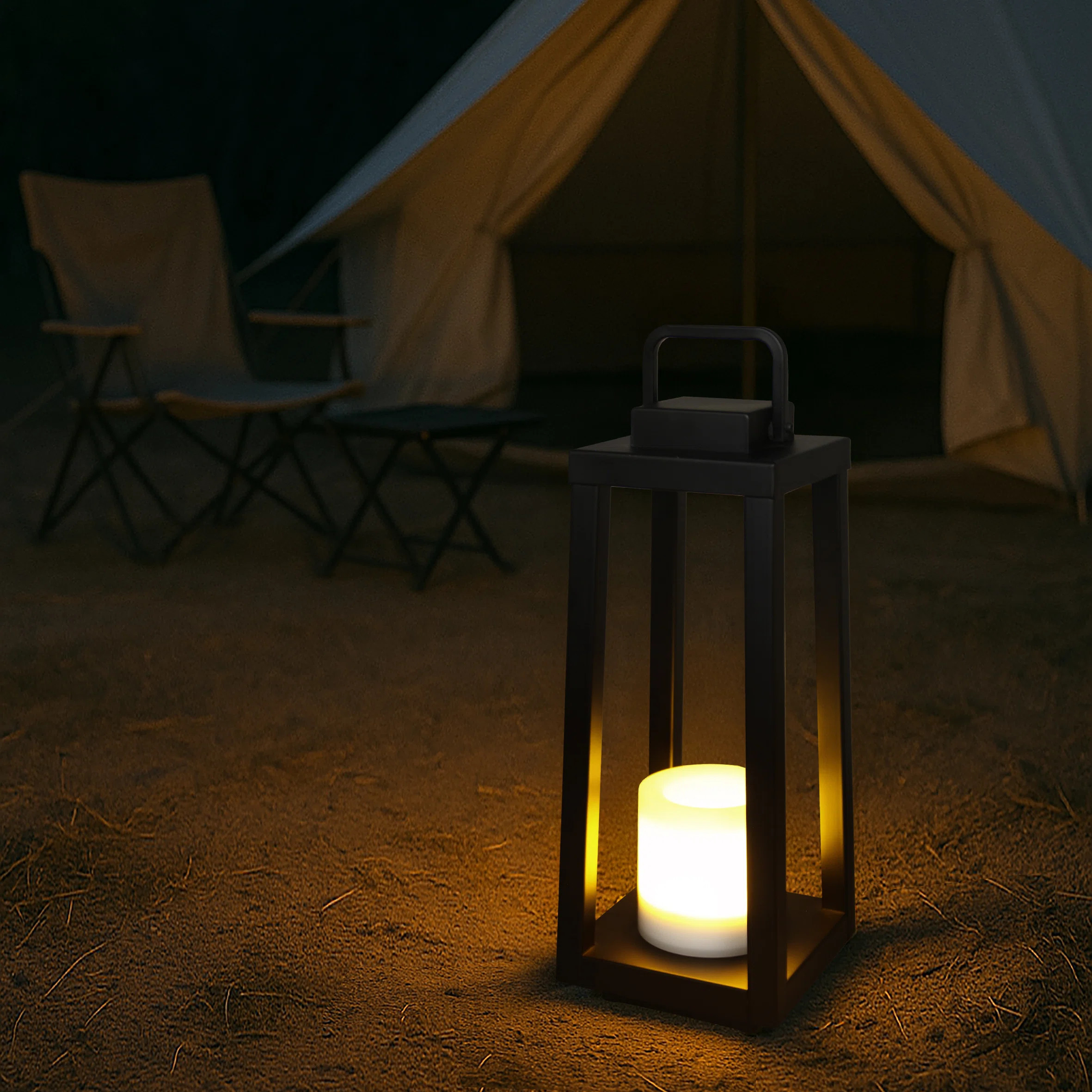 1 Light Modern Matte Black Solar Lantern With Candle Shape Outdoor Light Decorative Portable Hang... | Wayfair North America