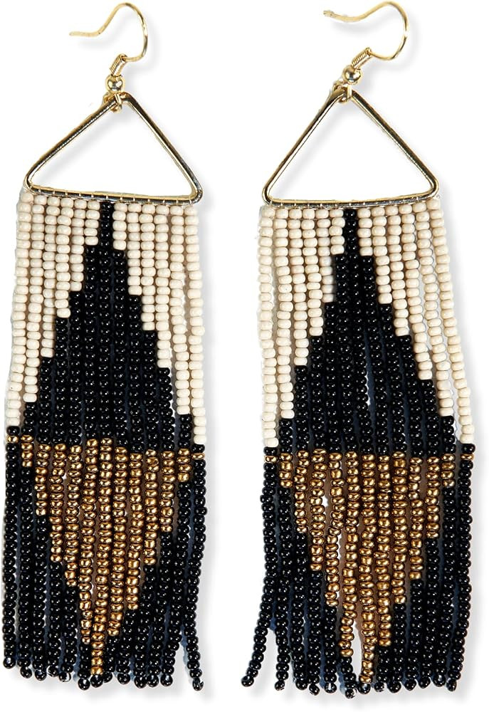 INK+ALLOY Beaded Earrings for Women Dangling, Brooke Long Seed Bead Fringe Statement Boho Earring... | Amazon (US)