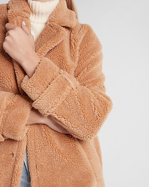 Faux Shearling Button Front Coat | Express