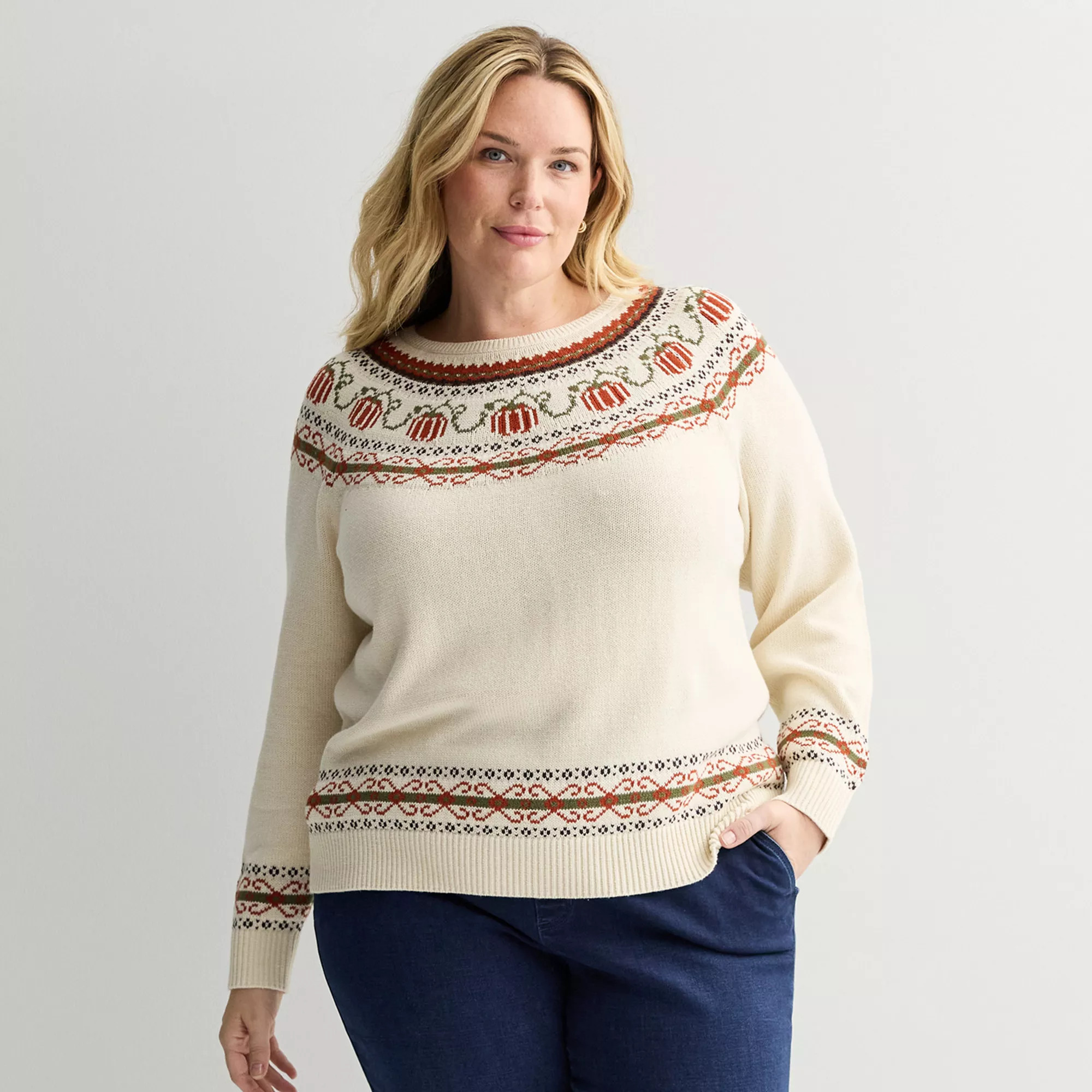 Plus Size Croft & Barrow® Fairisle Pullover Sweater | Kohl's