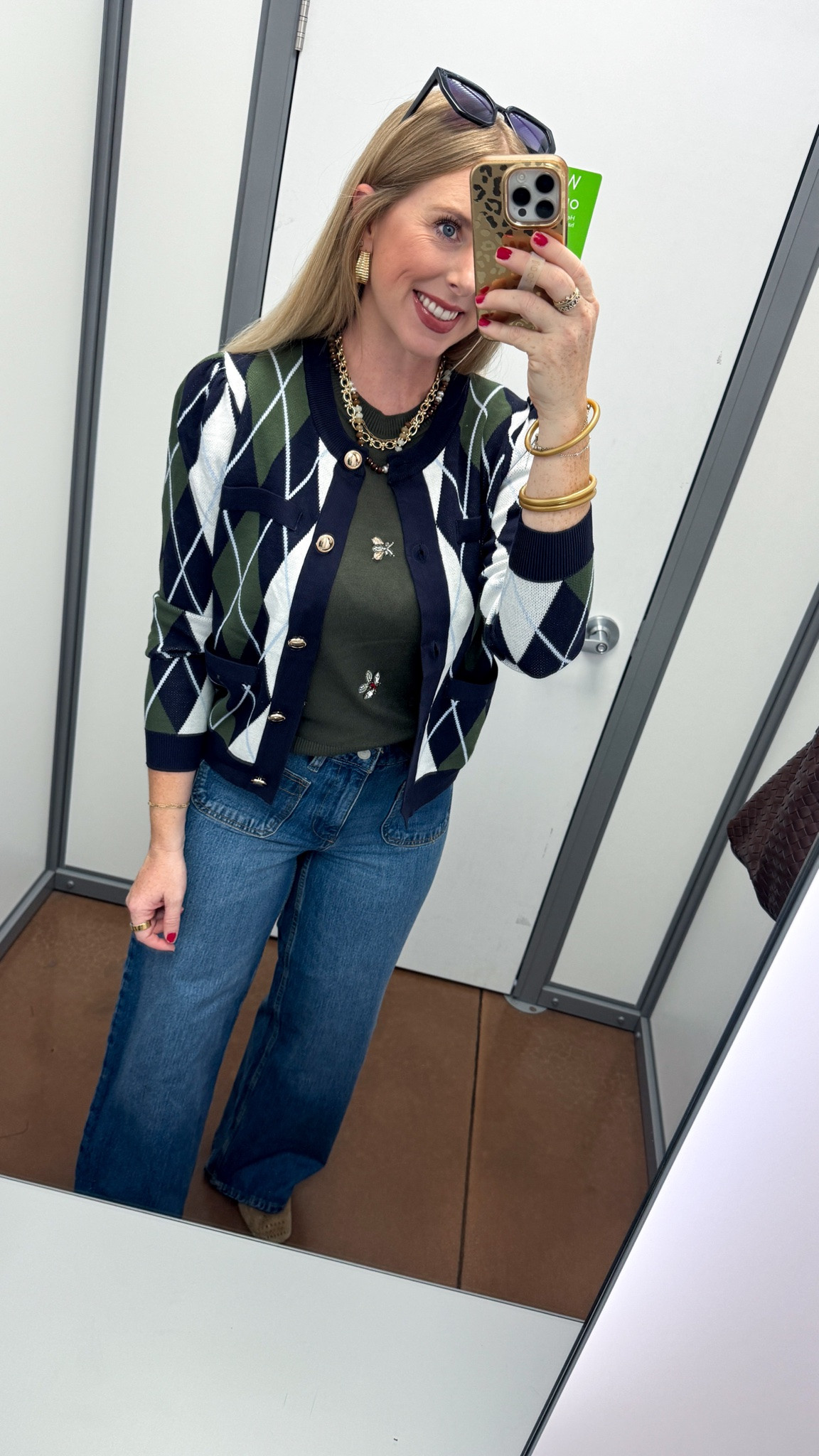 Walmart try on, free assembly, argyle cardigan, patch pocket jeans

#LTKootd