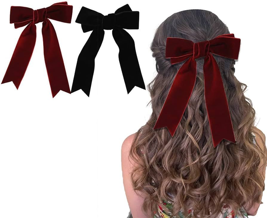 Bow Hair Clip, 2Pcs Hair Clips for Girls,Velvet Hair Bow,Vintage Large Hair Bows Hair Barrette,Bl... | Amazon (UK)