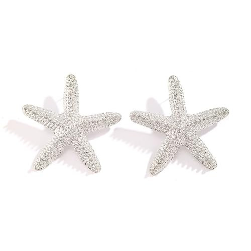 Beach Ocean Wind Party Starfish Earrings，European And American Minimalist And Fashionable Earrings，Geometric Star Holiday Earrings(Silvery) | Amazon (UK)