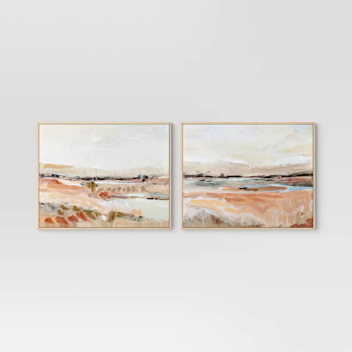 (Set of 2) 24" x 30" Faded Landscape Framed Wall Canvases Natural - Threshold™ | Target