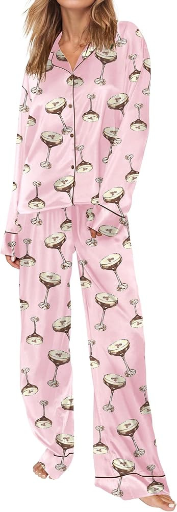 SHESHOW Satin Pajamas for Women Set Long Sleeve Button Down Sleepwear 2 Piece Nightwear Women Pjs... | Amazon (US)