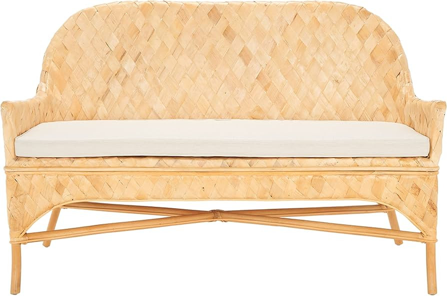 SAFAVIEH Home Collection Chorus Coastal Natural/White Cushion Woven Sofa Bench (Fully Assembled) | Amazon (US)
