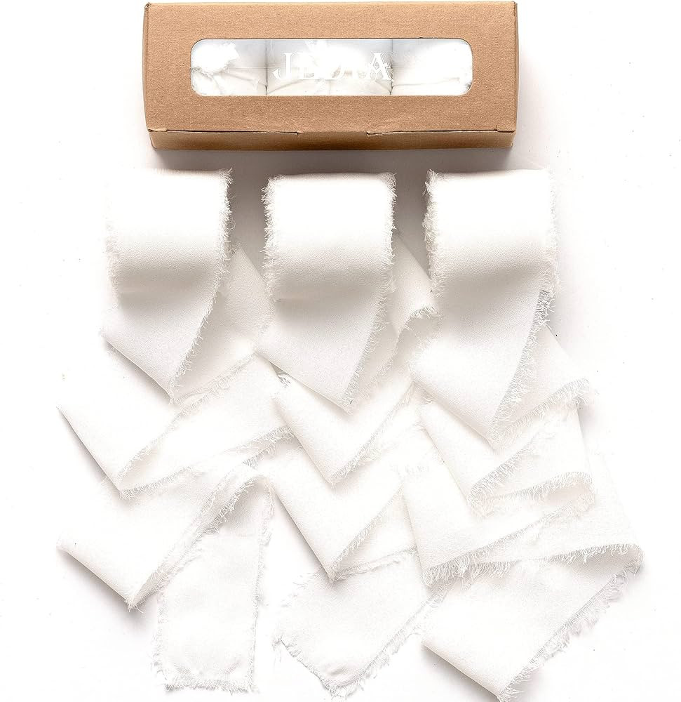 JEDIA White Ribbon, 3 Rolls Ivory Chiffon Ribbon, 1.5" x 7Yd Wedding Ribbon Set for Gift Wrapping... | Amazon (US)