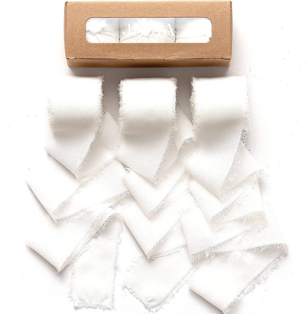 JEDIA White Ribbon, 3 Rolls Ivory Chiffon Ribbon, 1.5" x 7Yd Wedding Ribbon Set for Gift Wrapping... | Amazon (US)