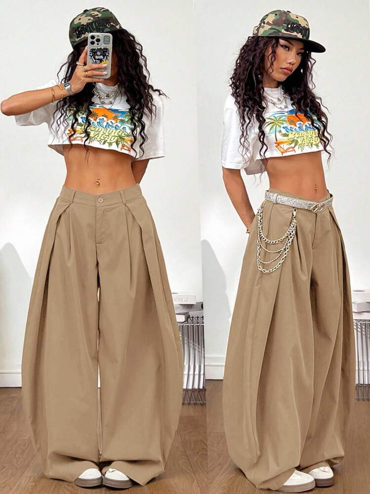 Coolane Women's Summer Vintage Casual Hippie Street Oversized Army Green Pants Baggy | SHEIN