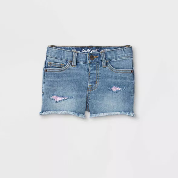 Toddler Girls' Sequin Repair Cut-Off Jean Shorts - Cat & Jack™ Light Blue | Target