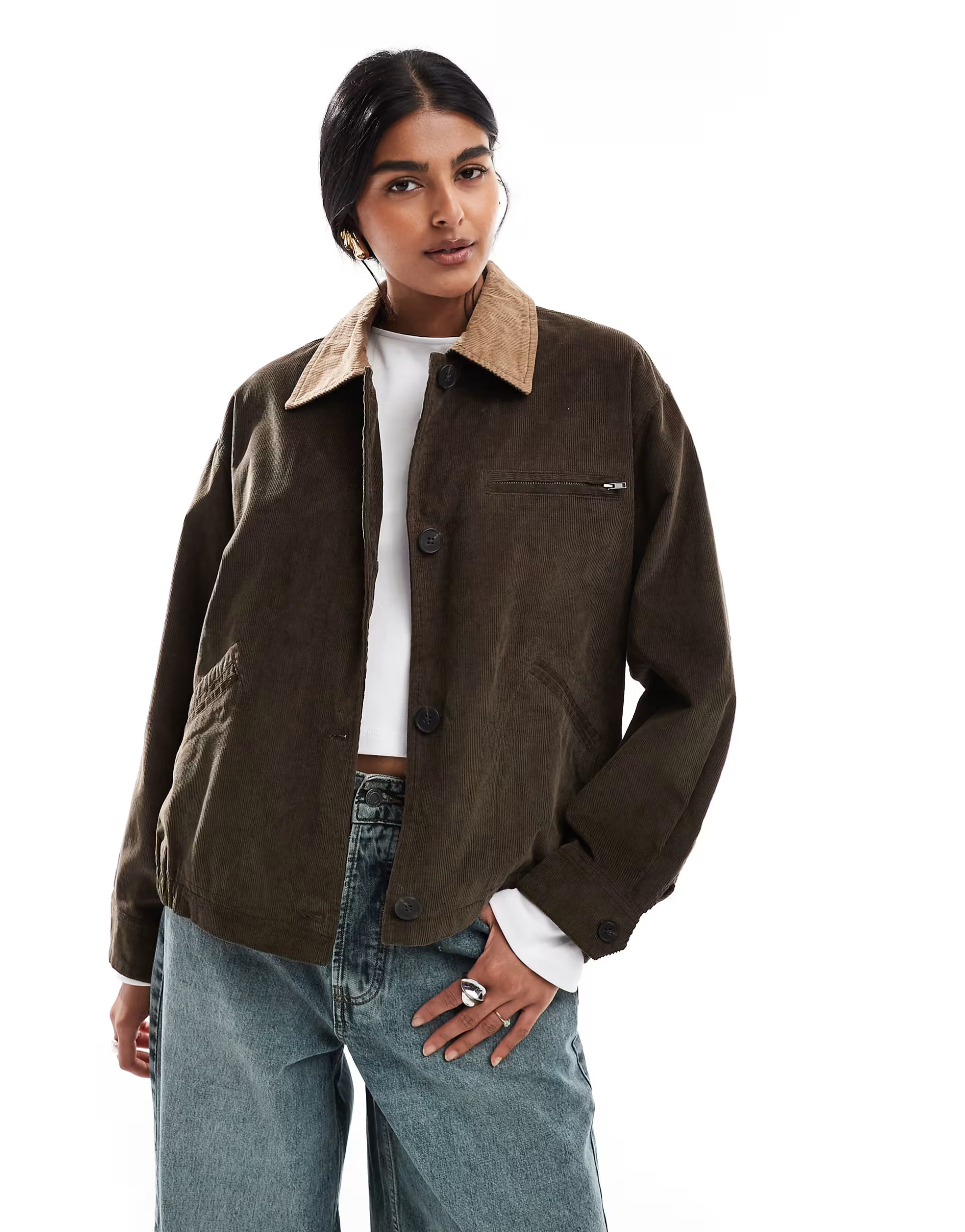 ASOS DESIGN cord collar jacket in chocolate | ASOS | ASOS (Global)