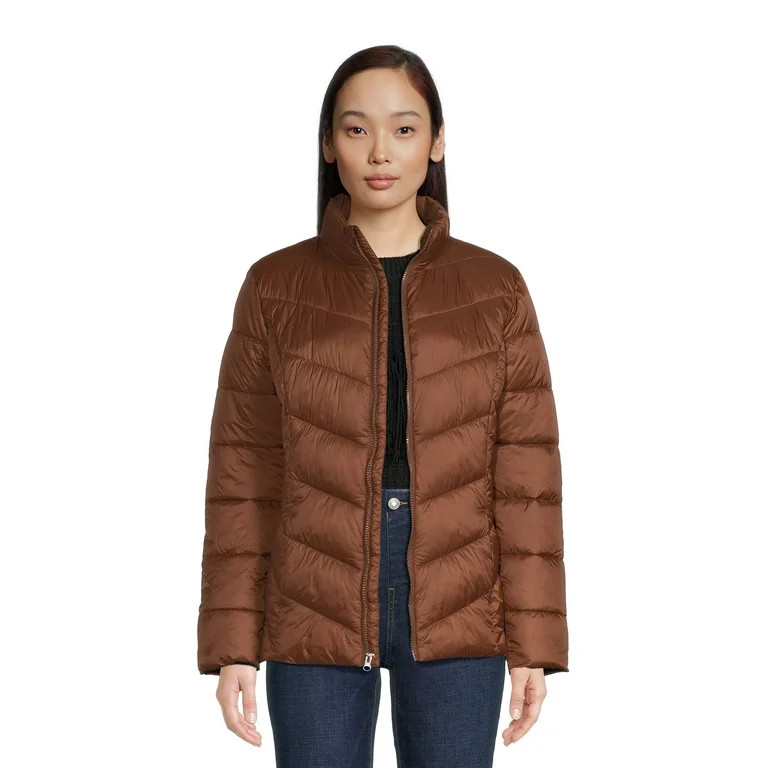Time and Tru Women's Chevron Midweight Puffer Jacket, Sizes XS-3X | Walmart (US)