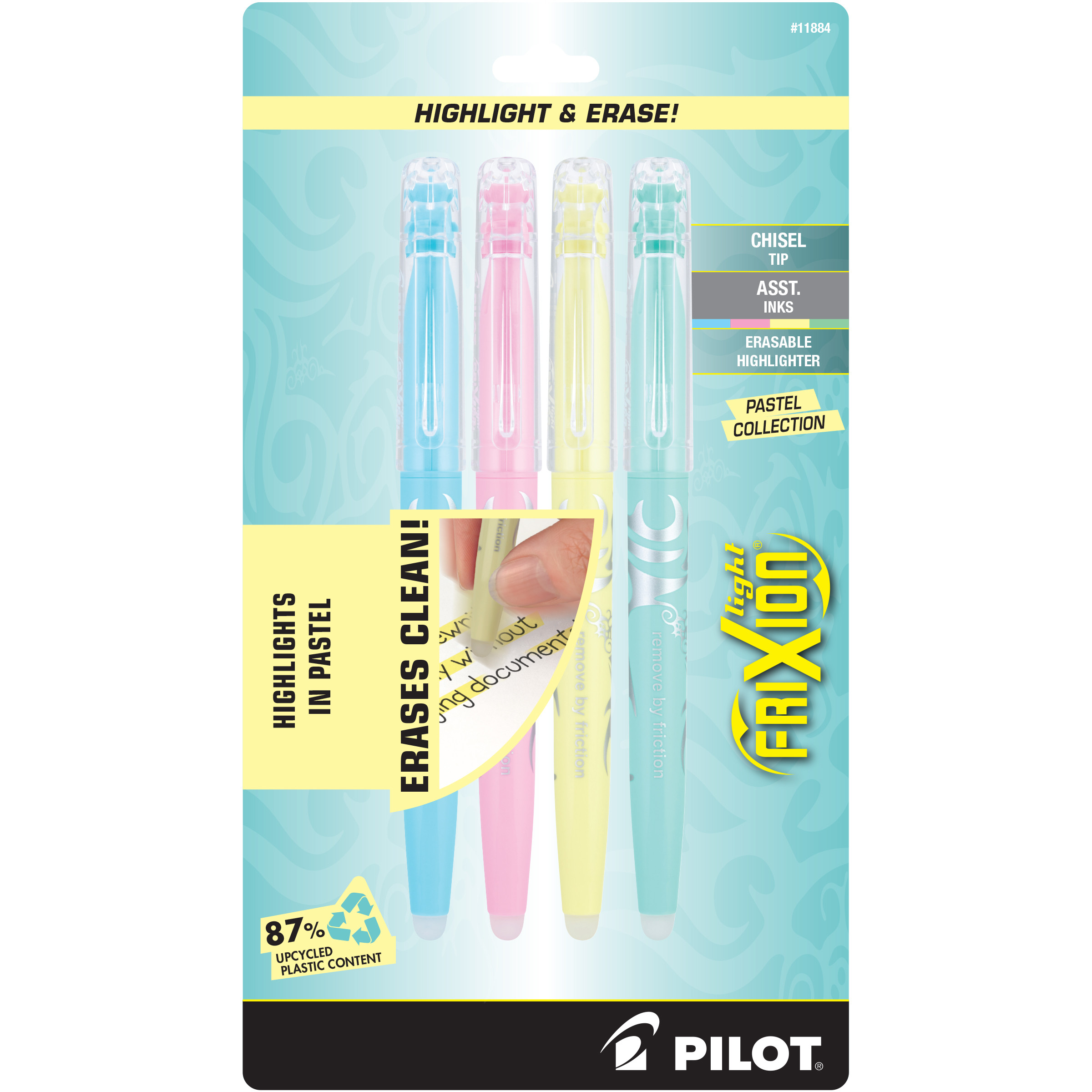 Pilot FriXion Light Pastel Collection Erasable Highlighters, Chisel Tip, Assorted Colors, 4 Count | Walmart (US)