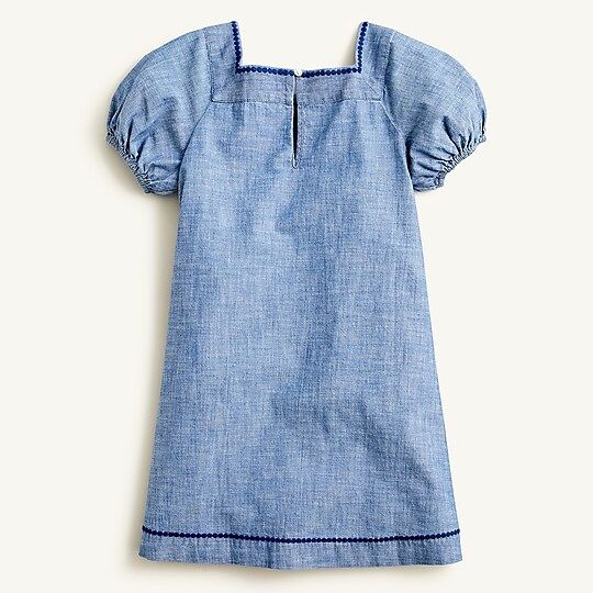 Girls' puff-sleeve embroidered dress in chambray | J.Crew US